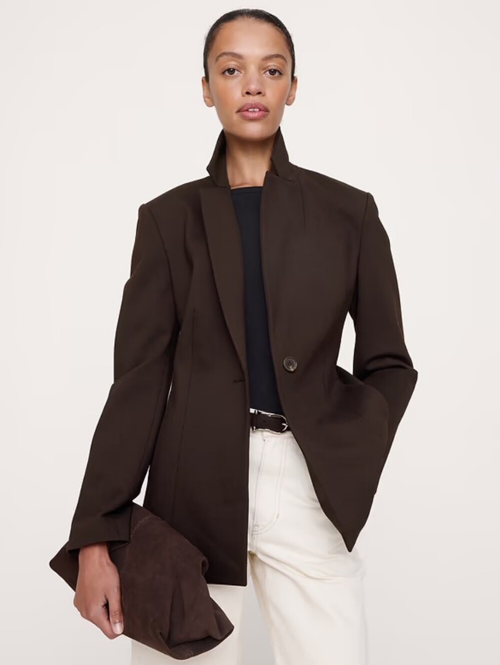 Banana Republic Slim Everywhere Ponte Blazer Ganache Brown Size 8